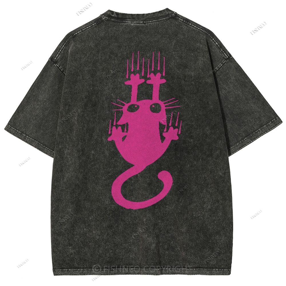 Unisex Japanese Cat Printed Design Back Washed Tee