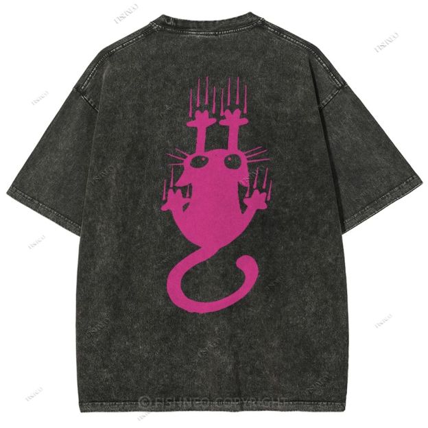 Unisex Japanese Cat Printed Design Back Washed Tee