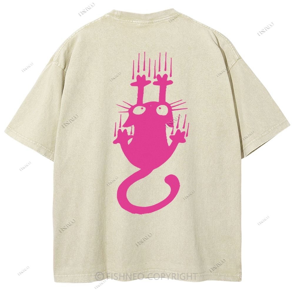 Unisex Japanese Cat Printed Design Back Washed Tee