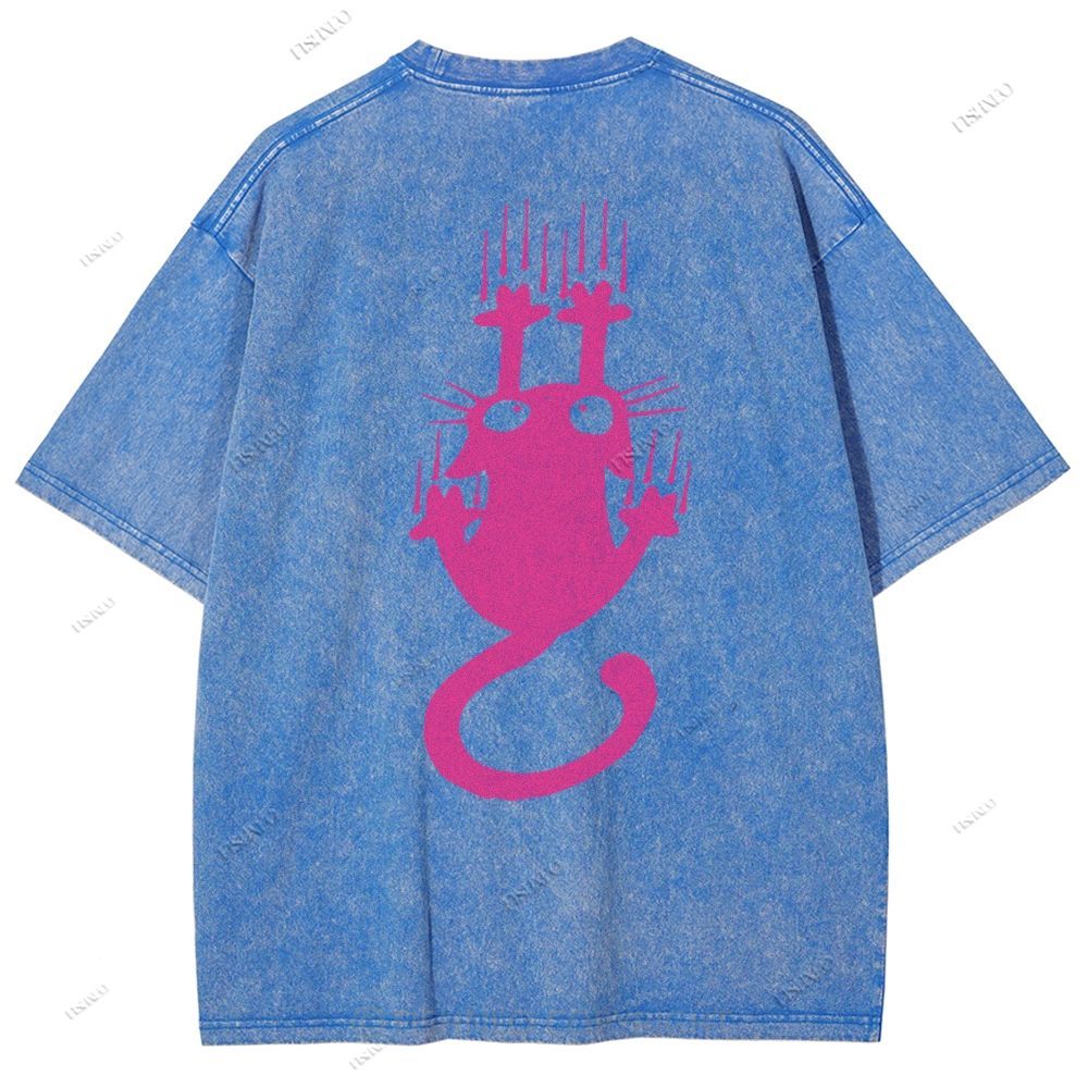 Unisex Japanese Cat Printed Design Back Washed Tee