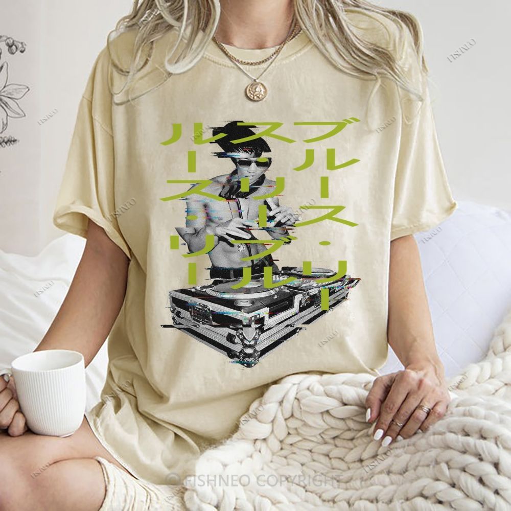 Unisex Bruce Lee Printed Design Back Washed Tee