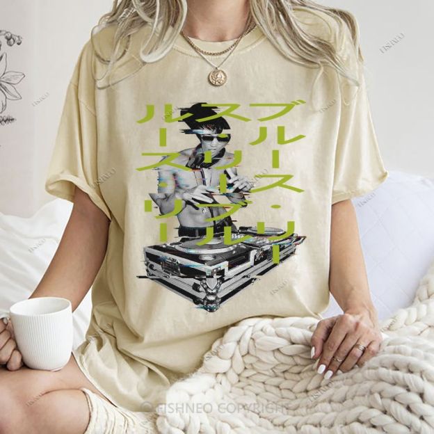 Unisex Bruce Lee Printed Design Back Washed Tee