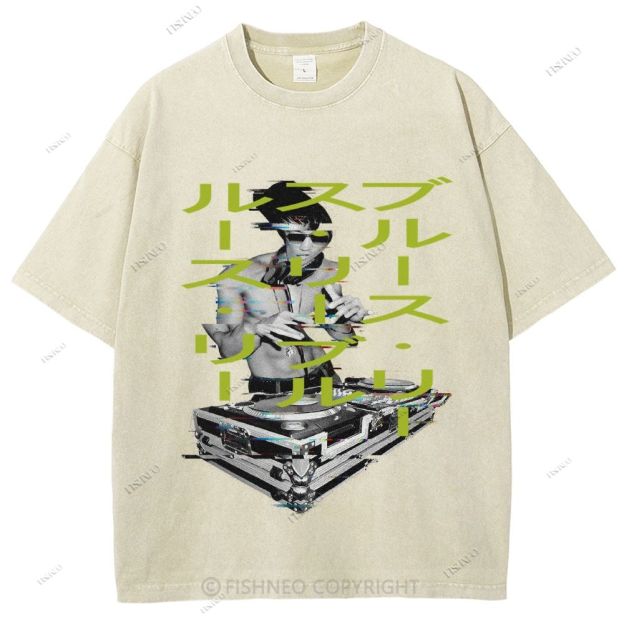 Unisex Bruce Lee Printed Design Back Washed Tee