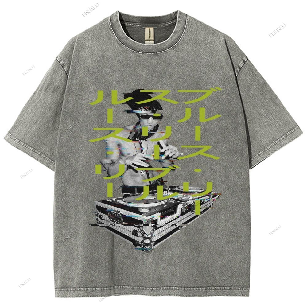Unisex Bruce Lee Printed Design Back Washed Tee