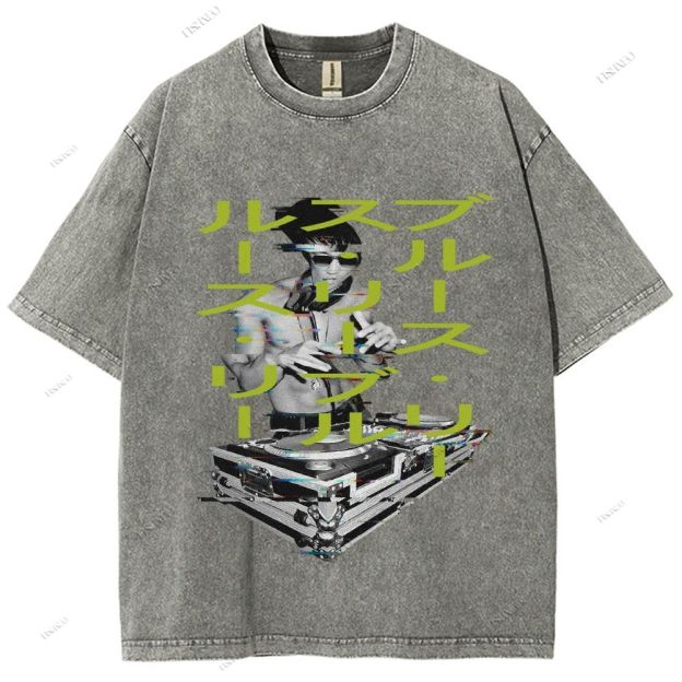 Unisex Bruce Lee Printed Design Back Washed Tee
