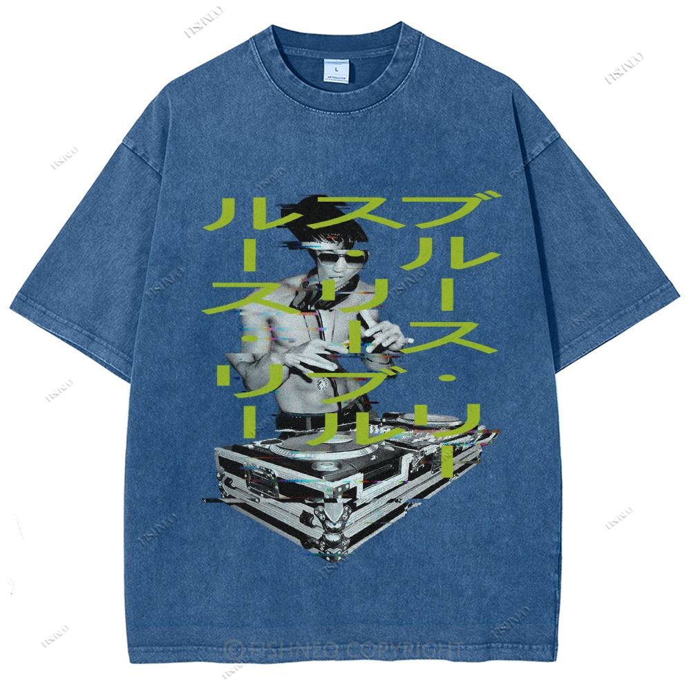 Unisex Bruce Lee Printed Design Back Washed Tee