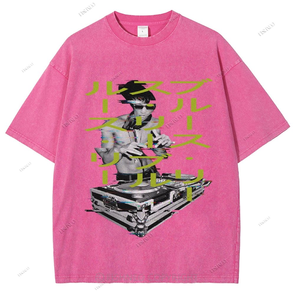 Unisex Bruce Lee Printed Design Back Washed Tee