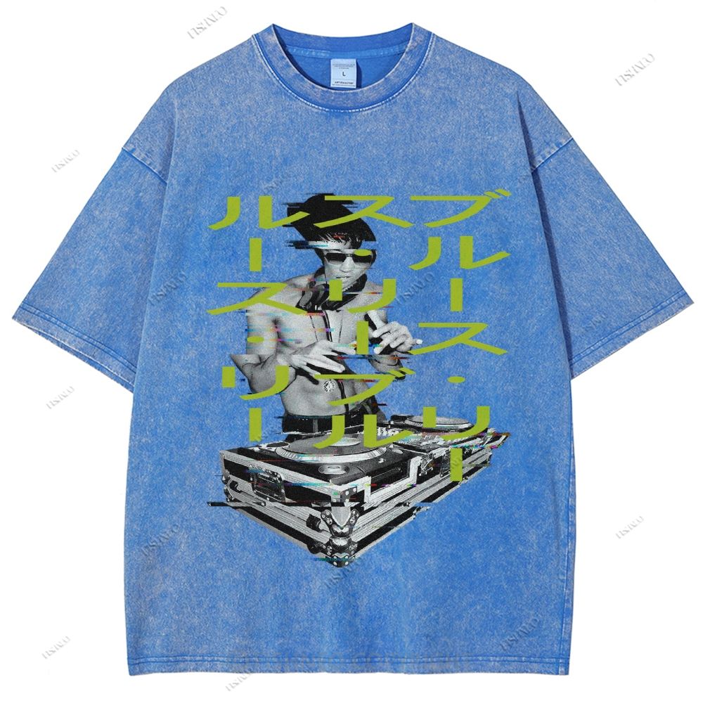 Unisex Bruce Lee Printed Design Back Washed Tee