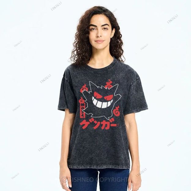 Unisex Cartoon Demon Printed Washed Tee