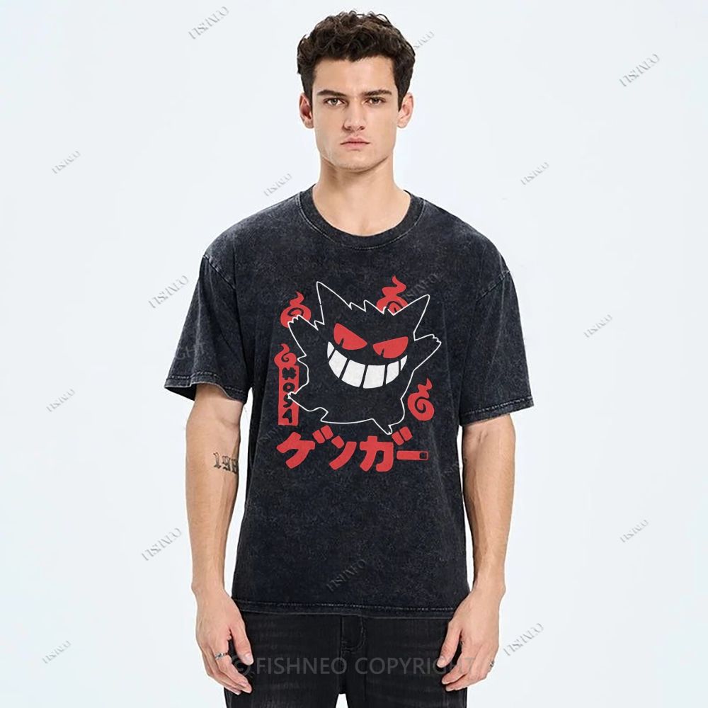 Unisex Cartoon Demon Printed Washed Tee