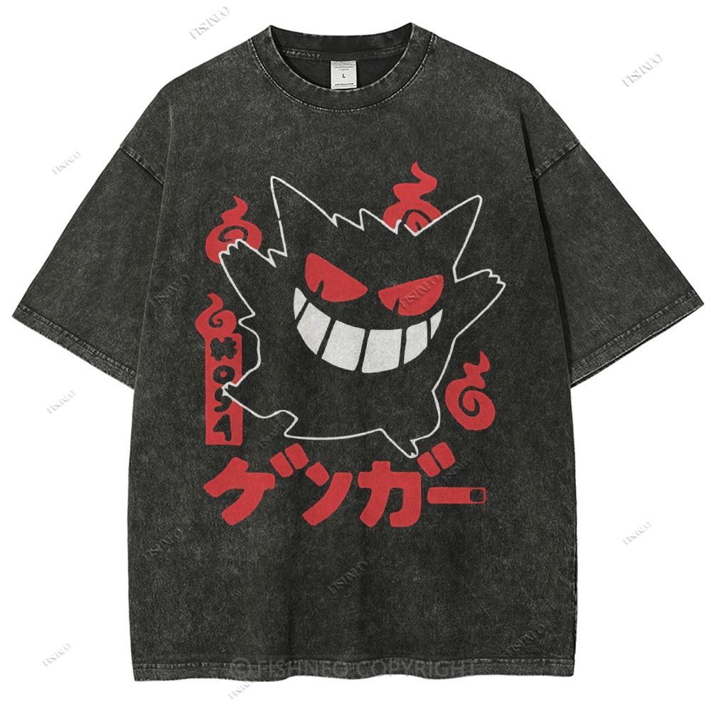 Unisex Cartoon Demon Printed Washed Tee