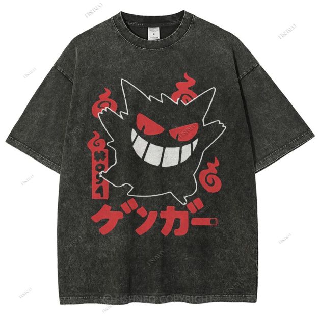 Unisex Cartoon Demon Printed Washed Tee