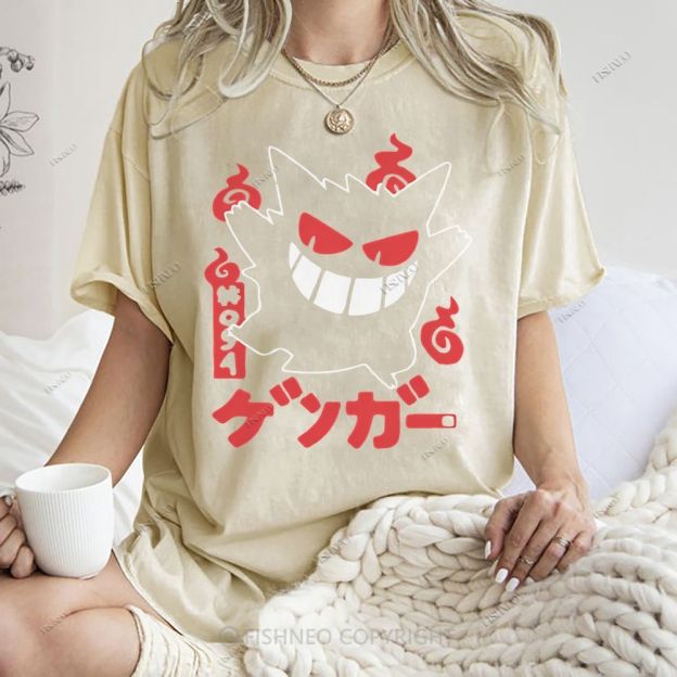 Unisex Cartoon Demon Printed Washed Tee