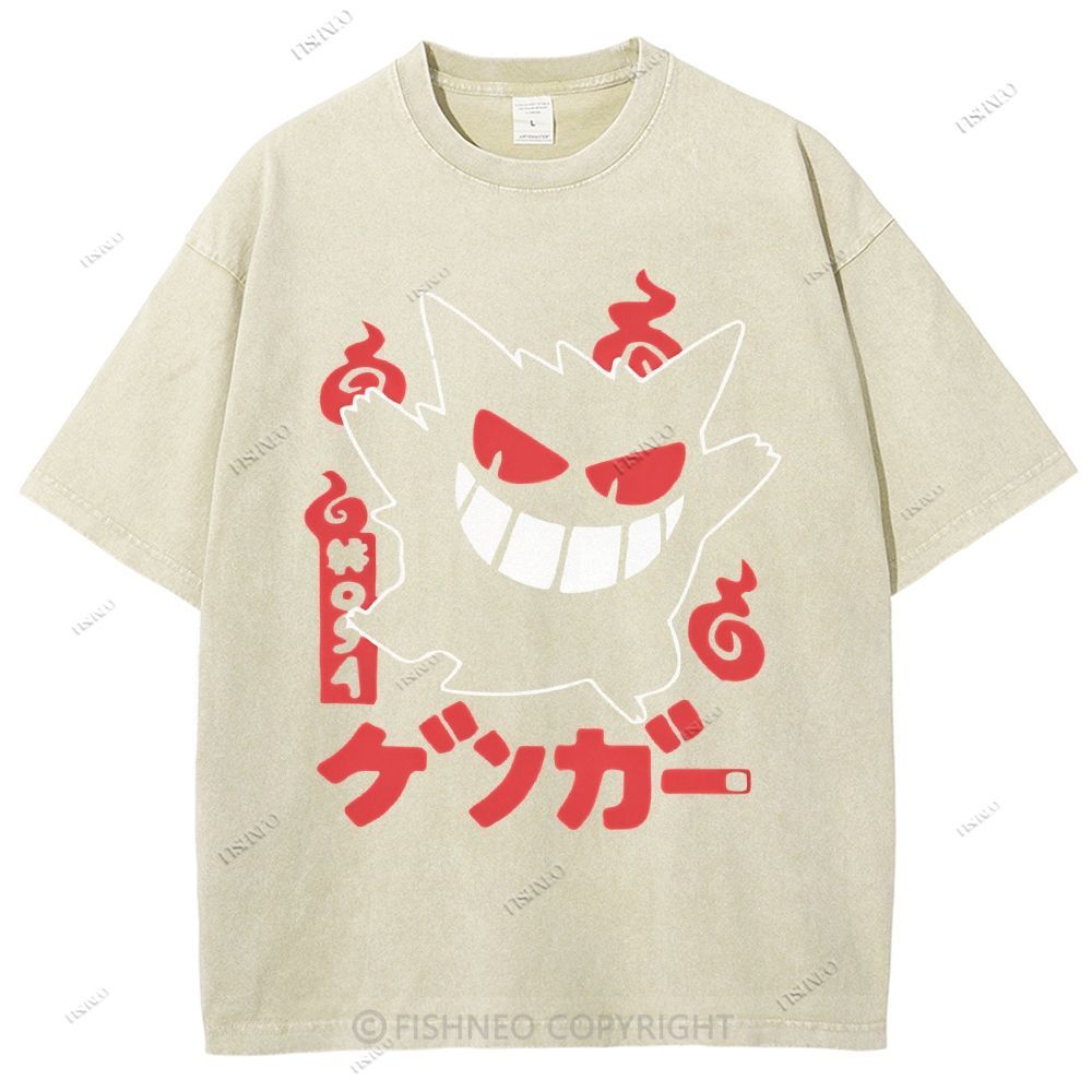 Unisex Cartoon Demon Printed Washed Tee