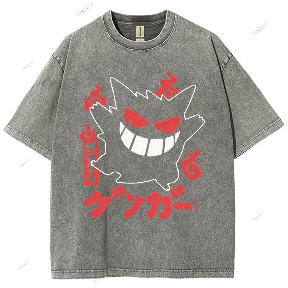 Unisex Cartoon Demon Printed Washed Tee