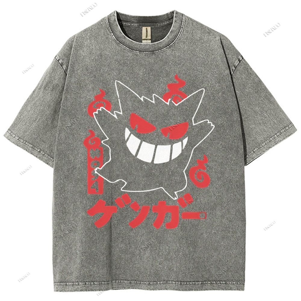 Unisex Cartoon Demon Printed Washed Tee
