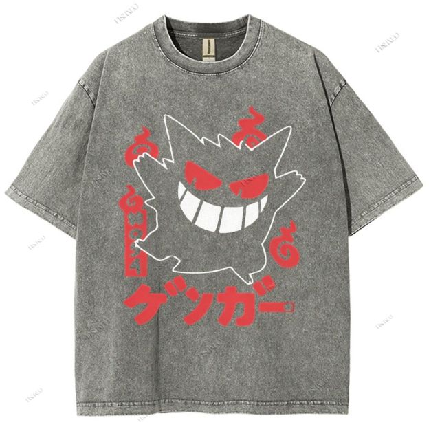 Unisex Cartoon Demon Printed Washed Tee