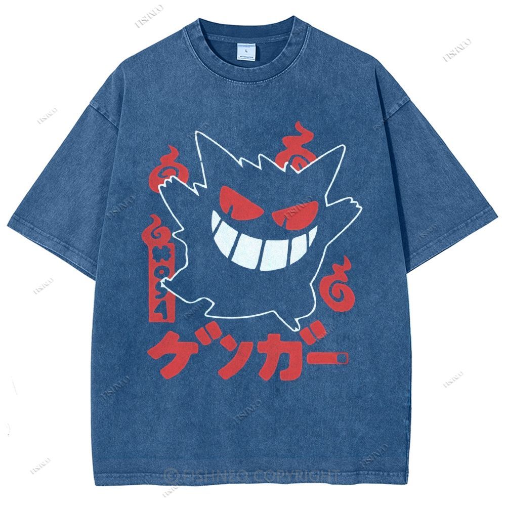 Unisex Cartoon Demon Printed Washed Tee