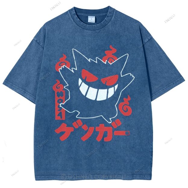 Unisex Cartoon Demon Printed Washed Tee