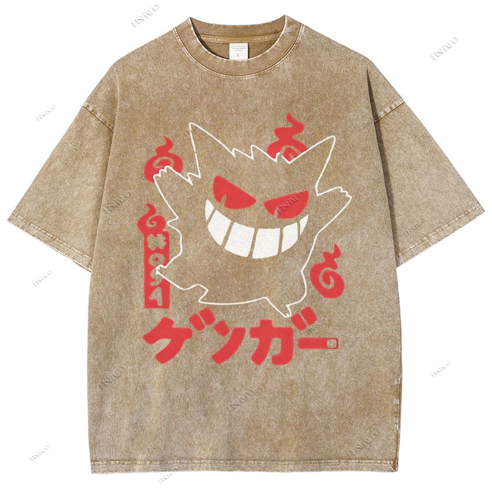 Unisex Cartoon Demon Printed Washed Tee