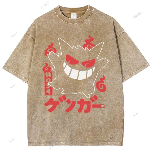 Unisex Cartoon Demon Printed Washed Tee