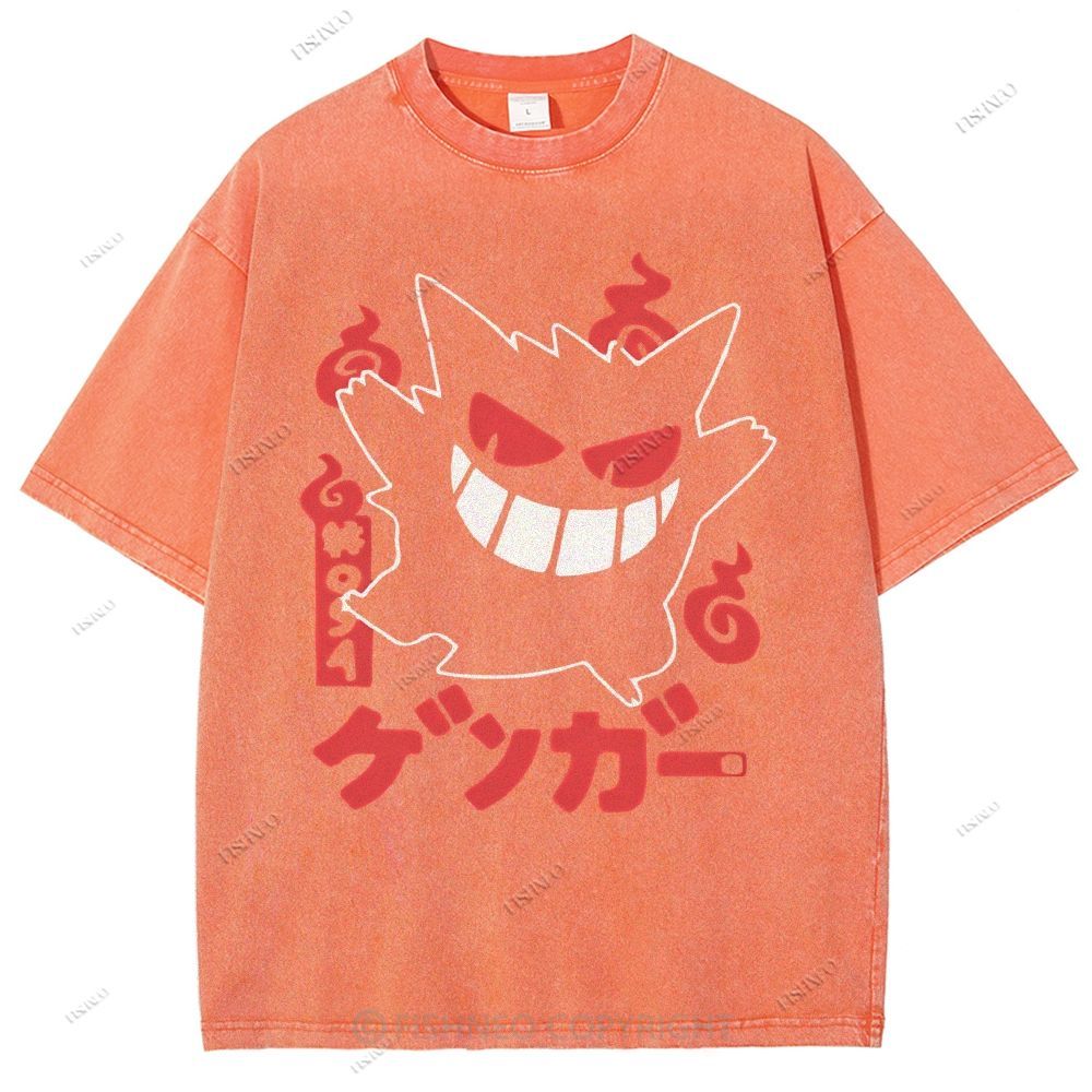 Unisex Cartoon Demon Printed Washed Tee