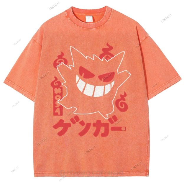 Unisex Cartoon Demon Printed Washed Tee