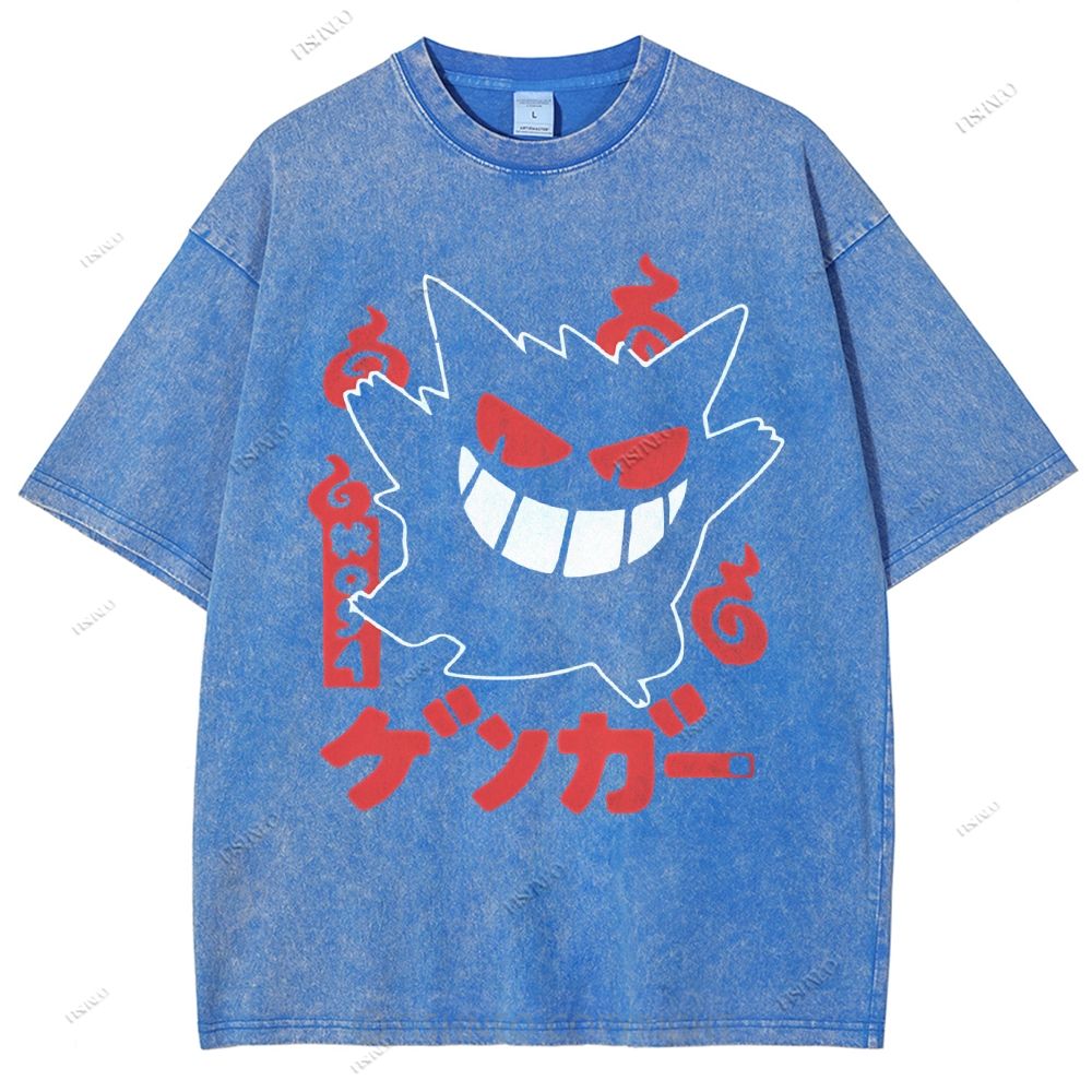 Unisex Cartoon Demon Printed Washed Tee