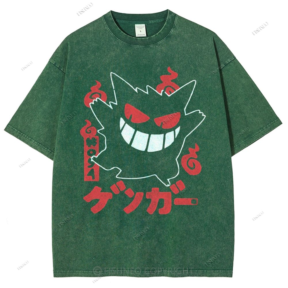 Unisex Cartoon Demon Printed Washed Tee