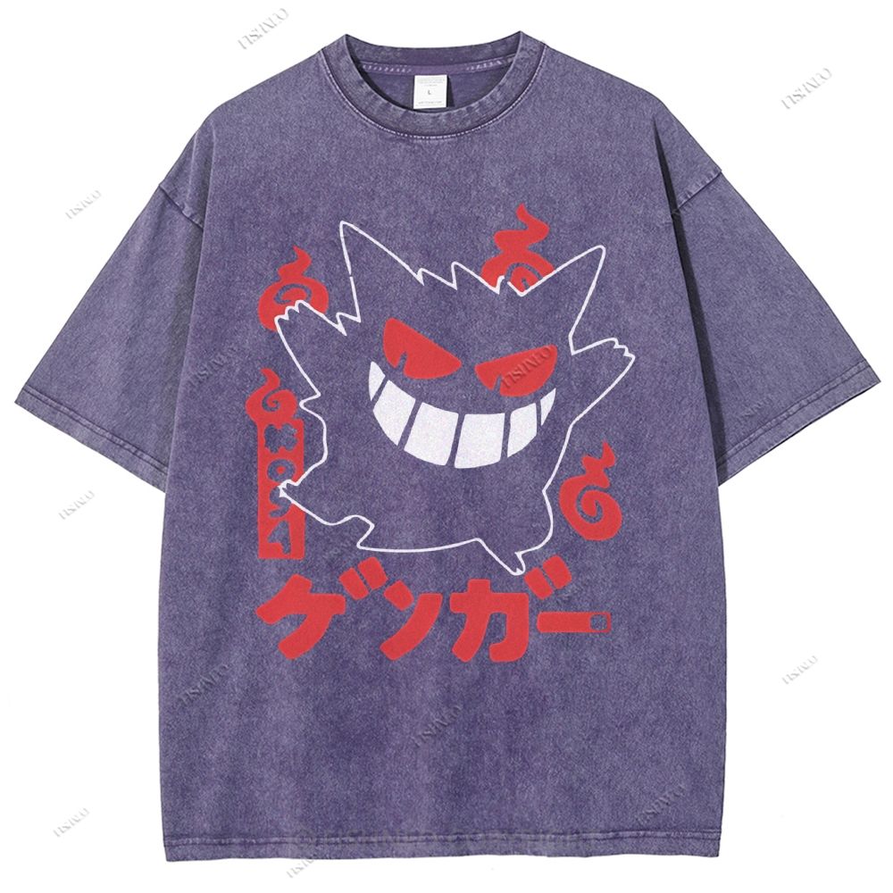 Unisex Cartoon Demon Printed Washed Tee