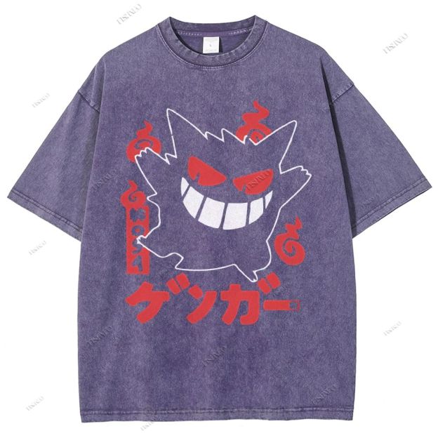 Unisex Cartoon Demon Printed Washed Tee