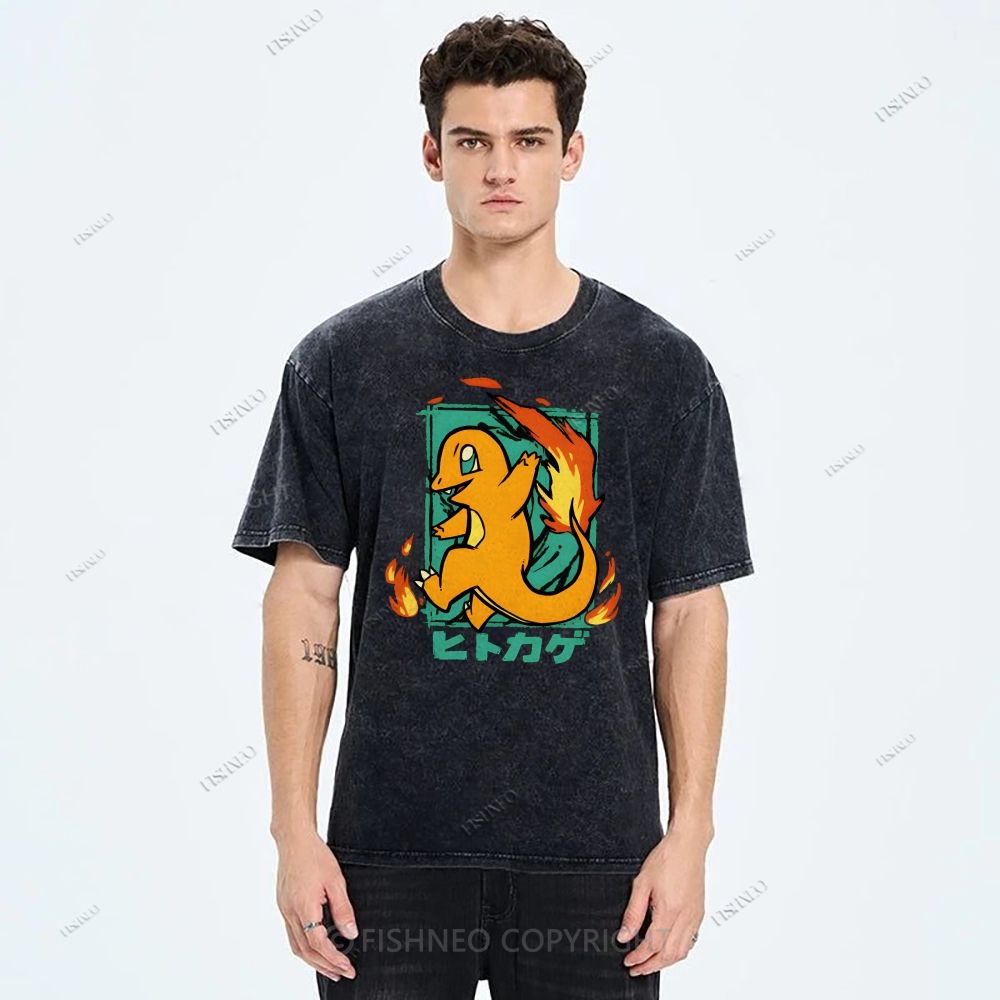 Unisex Cartoon Baby Dragon Printed Washed Tee
