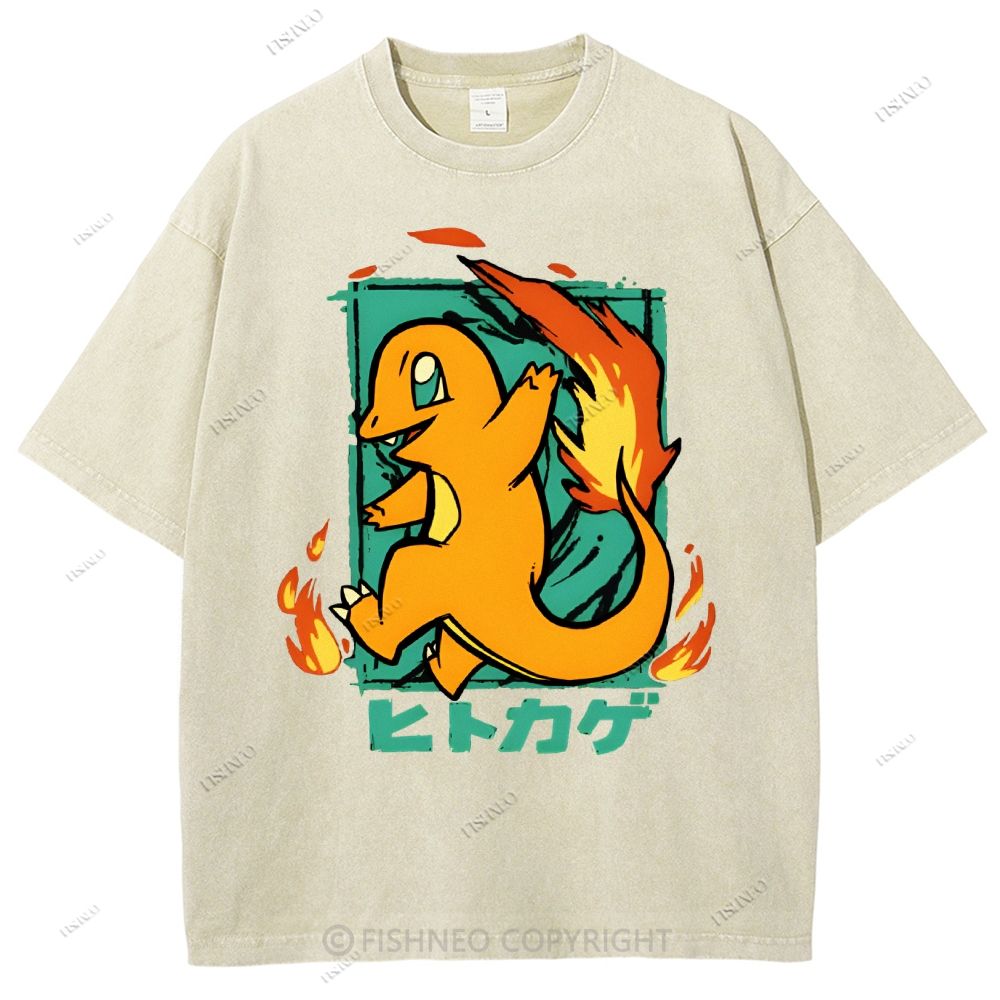 Unisex Cartoon Baby Dragon Printed Washed Tee