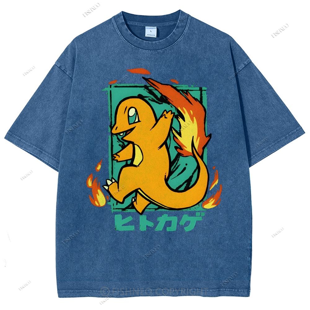 Unisex Cartoon Baby Dragon Printed Washed Tee