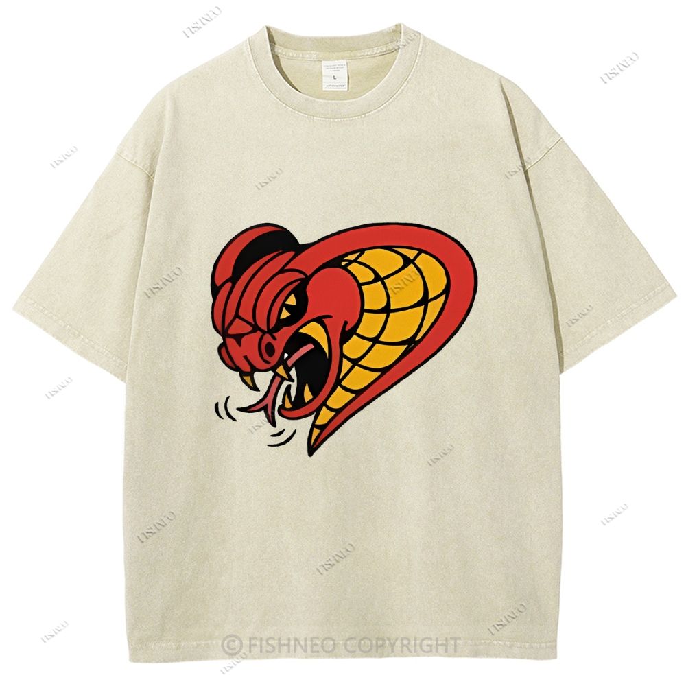 Unisex Vintage Angry Snake Printed Washed Tee