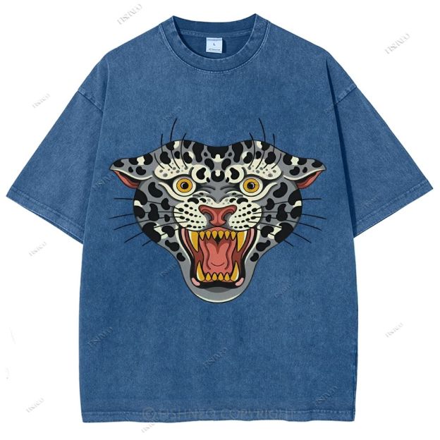 Unisex Vintage Growling Leopard Printed Washed Tee