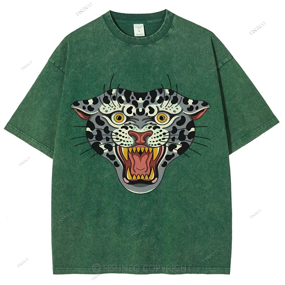 Unisex Vintage Growling Leopard Printed Washed Tee