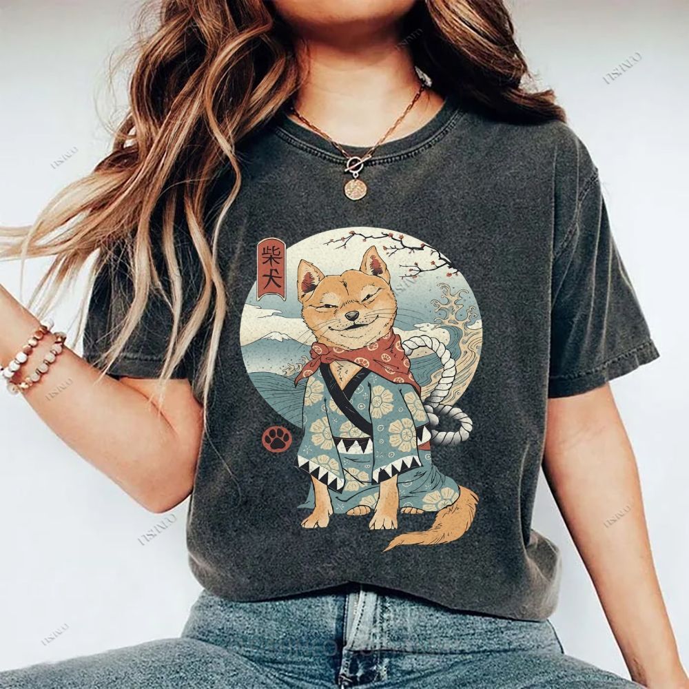 Shiba Inu Dog Ukiyoe Vintage Wash Japanese Design T-Shirt