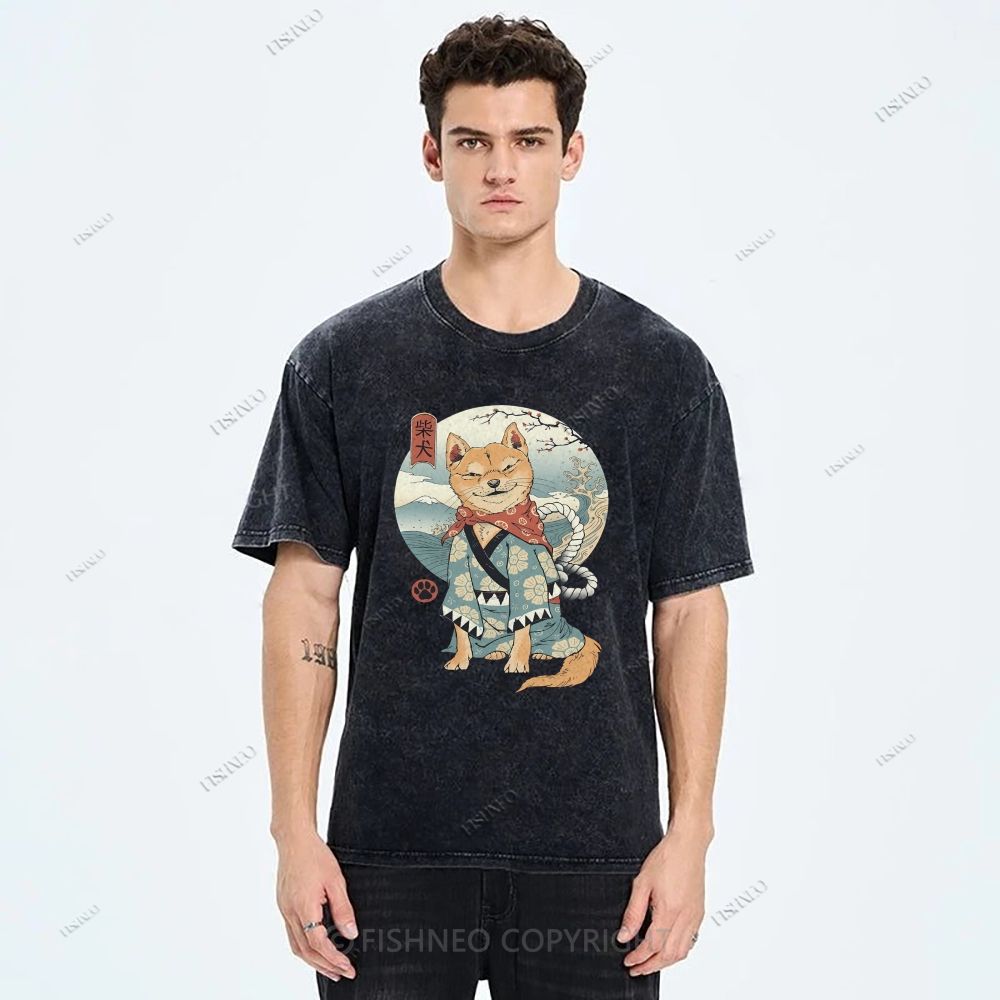 Shiba Inu Dog Ukiyoe Vintage Wash Japanese Design T-Shirt