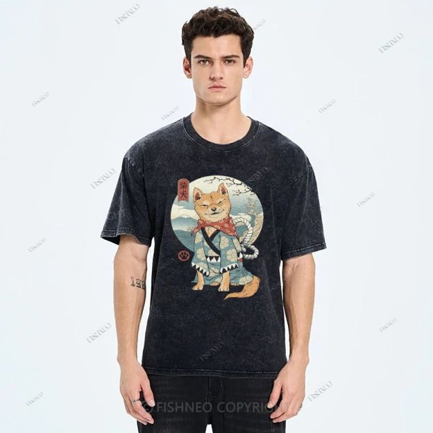 Shiba Inu Dog Ukiyoe Vintage Wash Japanese Design T-Shirt