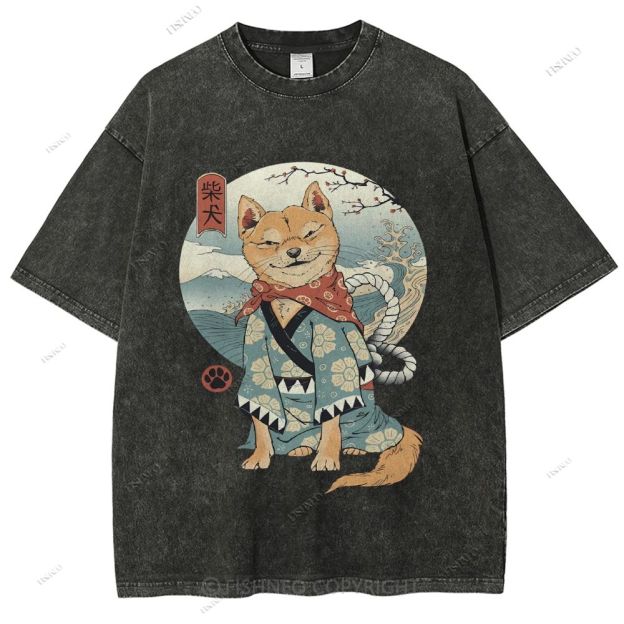 Shiba Inu Dog Ukiyoe Vintage Wash Japanese Design T-Shirt