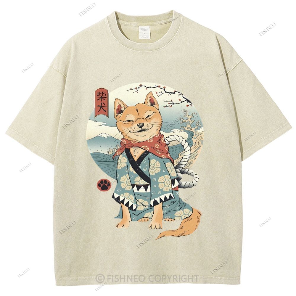 Shiba Inu Dog Ukiyoe Vintage Wash Japanese Design T-Shirt