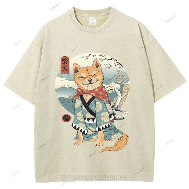 Shiba Inu Dog Ukiyoe Vintage Wash Japanese Design T-Shirt