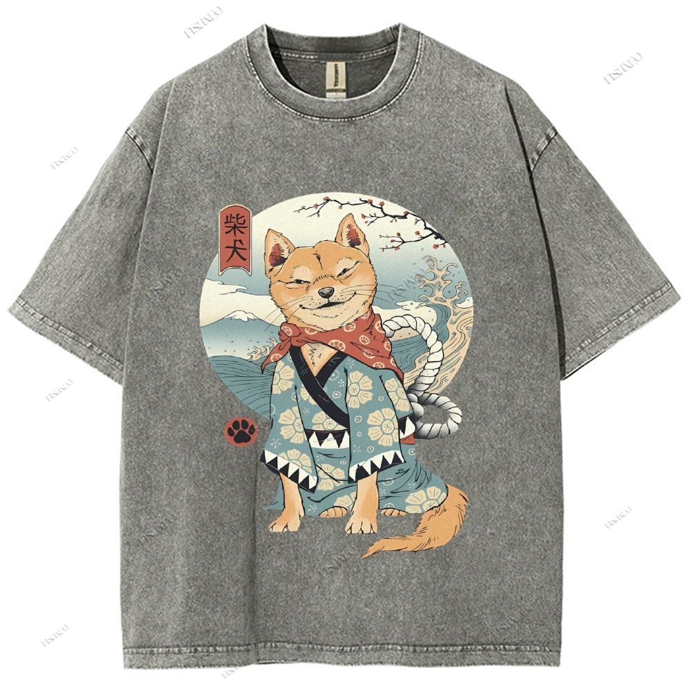 Shiba Inu Dog Ukiyoe Vintage Wash Japanese Design T-Shirt