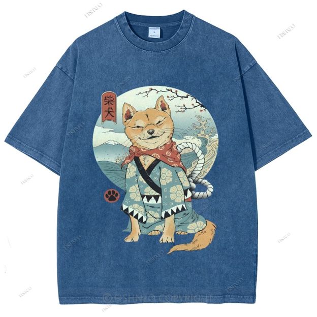 Shiba Inu Dog Ukiyoe Vintage Wash Japanese Design T-Shirt