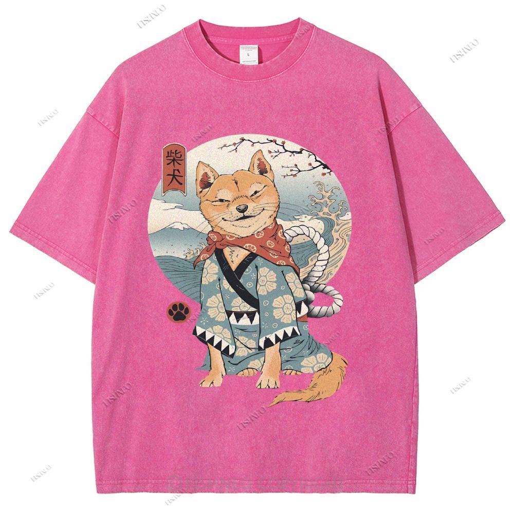 Shiba Inu Dog Ukiyoe Vintage Wash Japanese Design T-Shirt