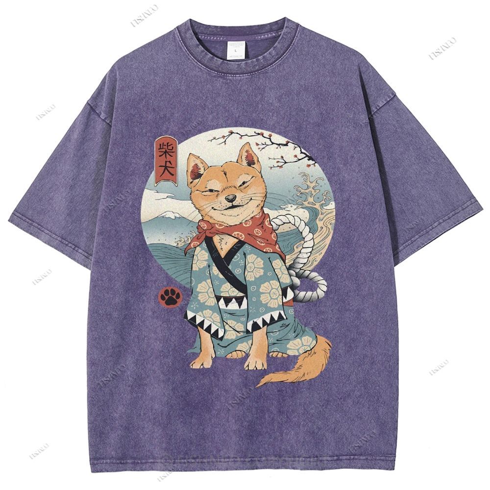 Shiba Inu Dog Ukiyoe Vintage Wash Japanese Design T-Shirt