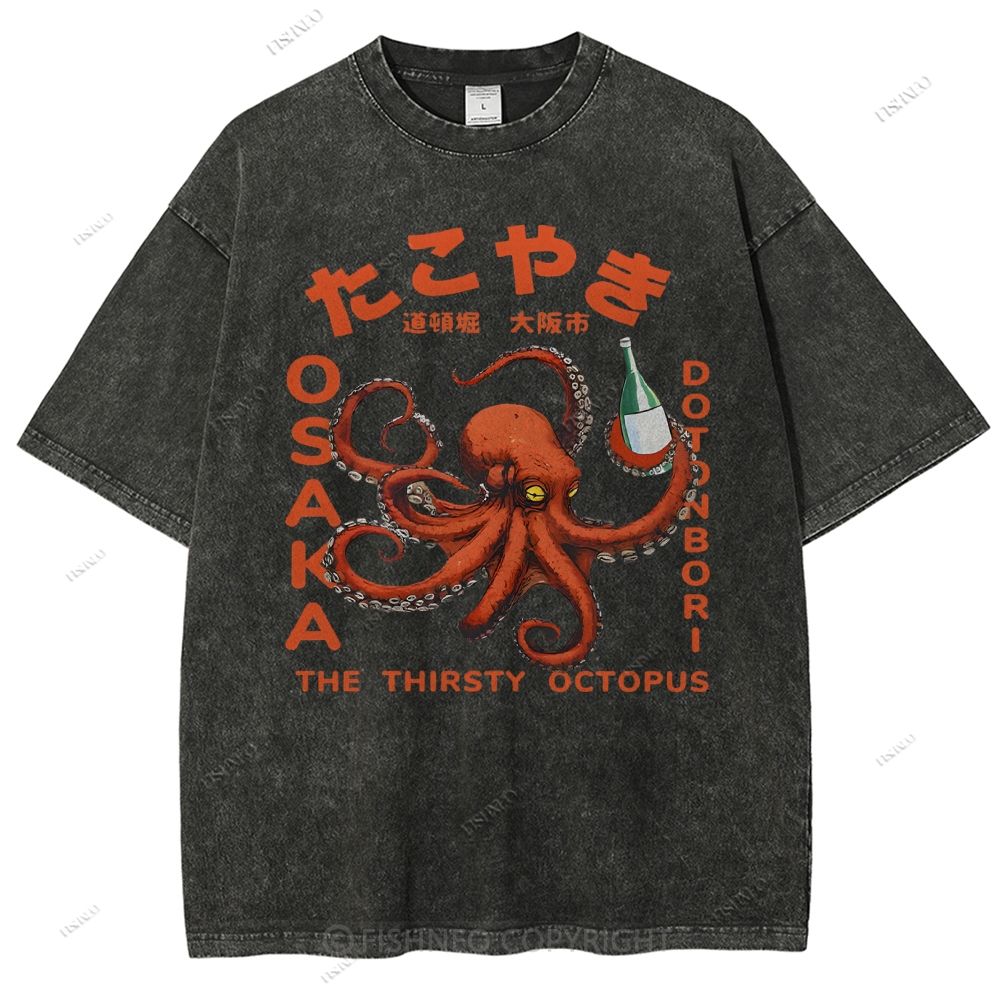 Octopus Drinks Soju Washed T-Shirt