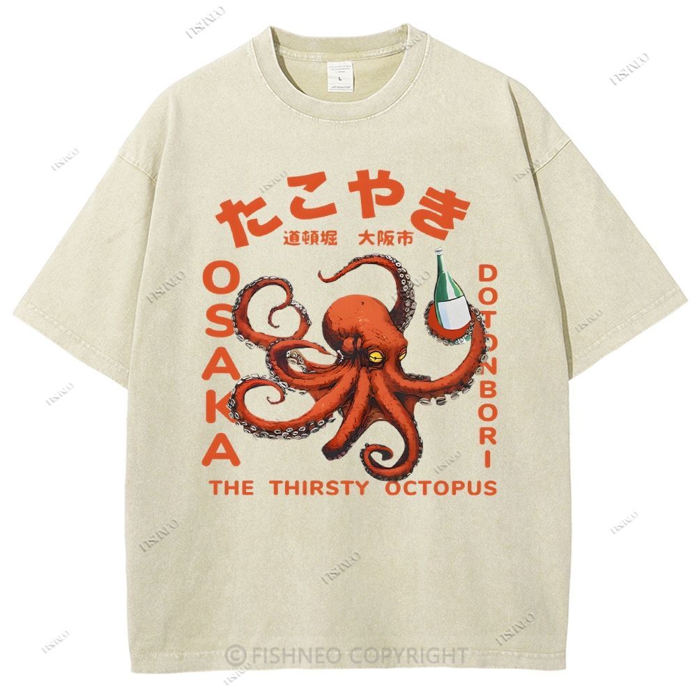 Octopus Drinks Soju Washed T-Shirt