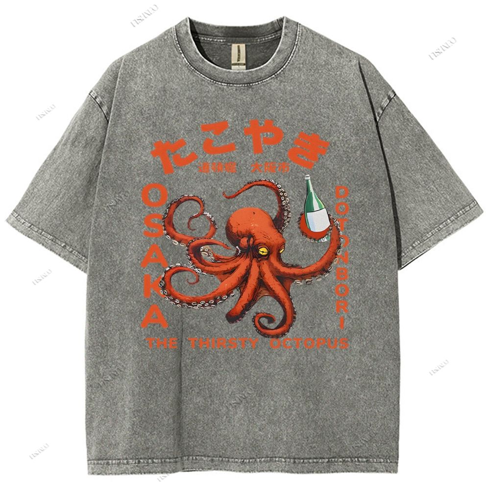 Octopus Drinks Soju Washed T-Shirt